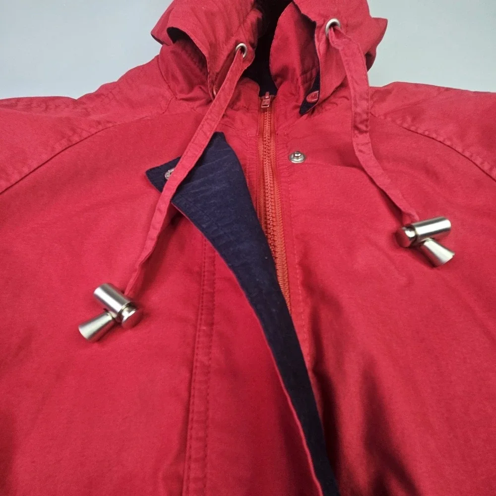 London Fog Hooded Parka Jacket Medium Red Full Zip Button Front Outdoor